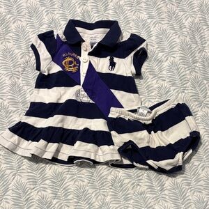 Ralph Lauren Striped Polo Dress Set in Navy and Cream